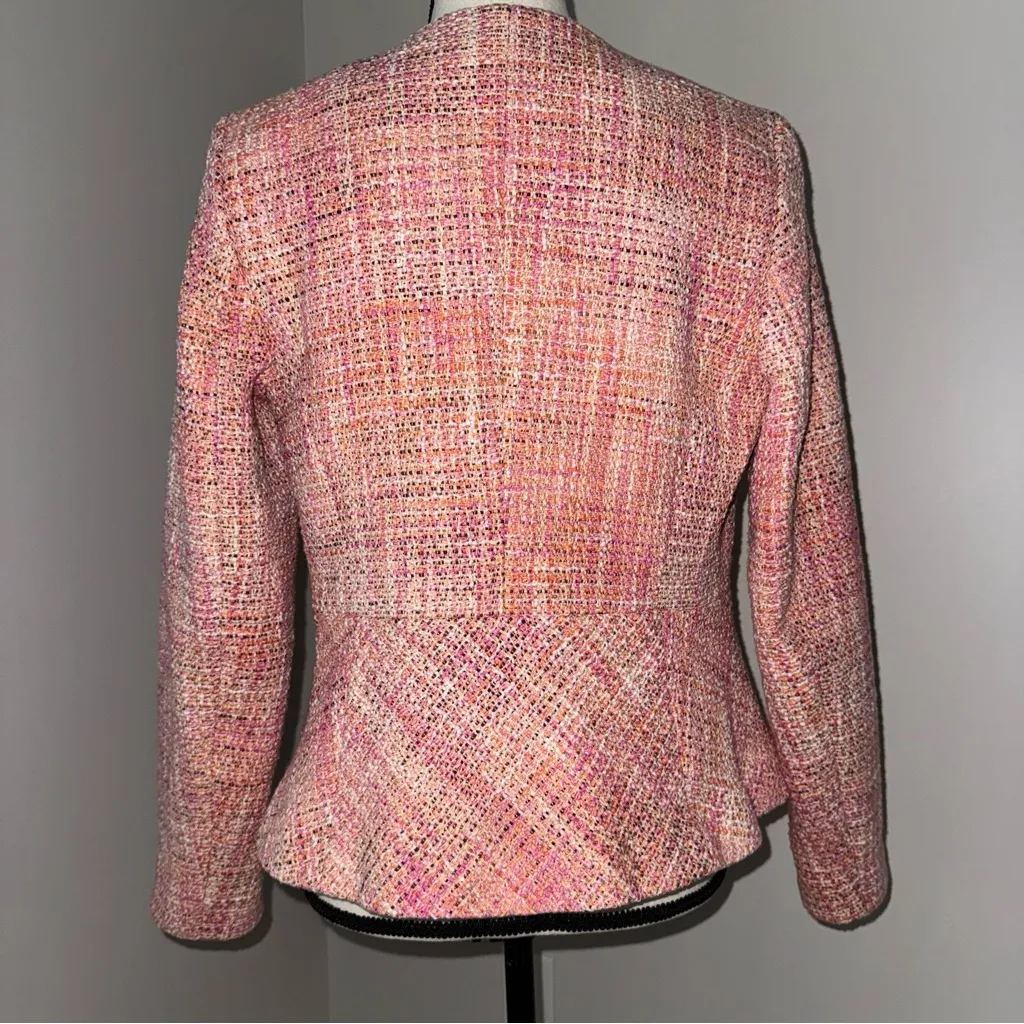 Talbots Peach Pink Multicolor Tweed Peplum Zip up Business‎ Jacket Blazer size 6 - Image 3