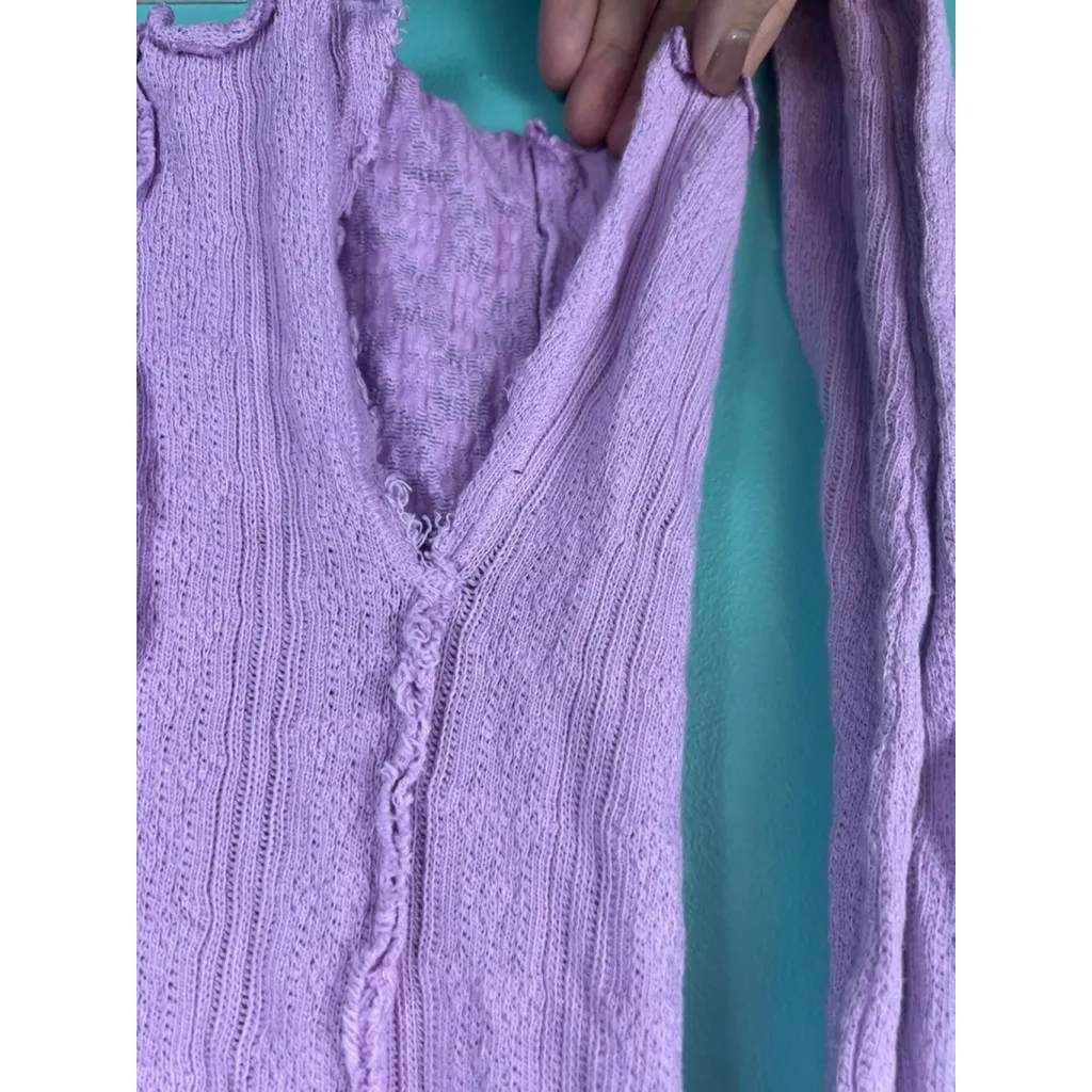 Free People Orchid Lula Thermal Top | Waffle Knit Lettuce Edge Long Sleeve | S - Image 6