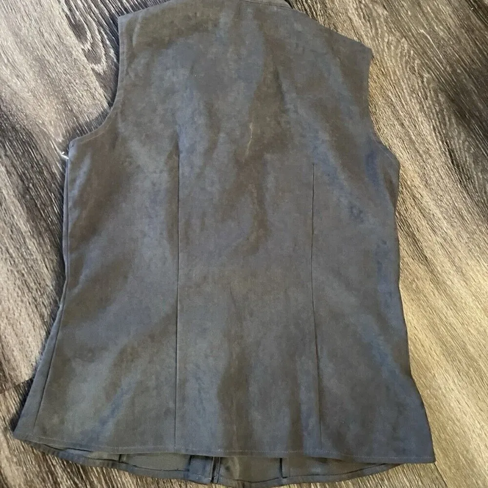 Vintage GO Womens Vest Olive /Gray Tone Size 6 Lagenlook Button Up Made In USA Green - Image 8