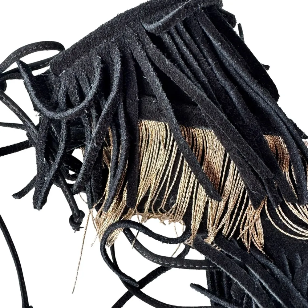 NEW Schutz Fringe Suede Stiletto Sandal Metal and Suede Fringe Black Size 9.5 - Image 3