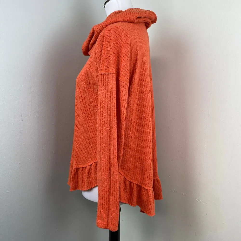 Anthropologie Maeve Addie Ruffled Hacci Orange Cowl Neck Sweater XS Oversized - Image 6