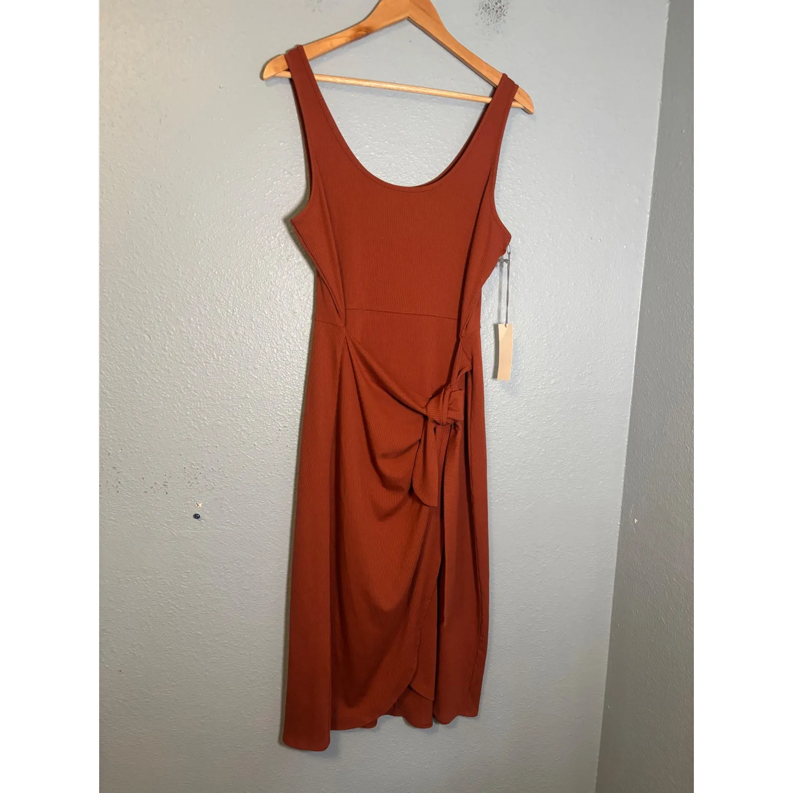 NWT Nine Britton Ribbed Knit Midi Tank Dress Rust Orange XL Petite Beach Summer - Image 2