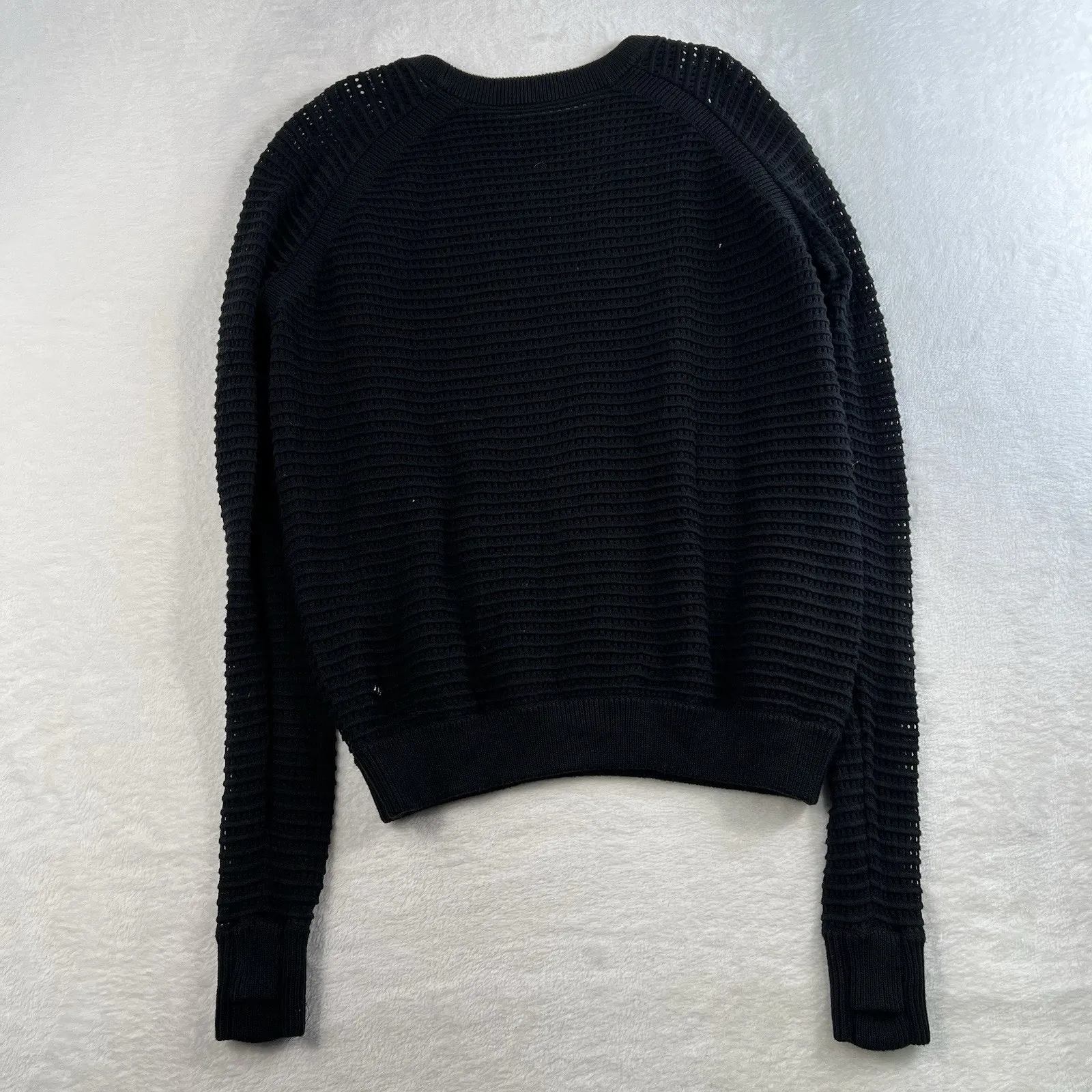 Lululemon  Sz 10 Sweater Devi Crew Pointelle Black Knit Lightweight Open Holes - Image 9