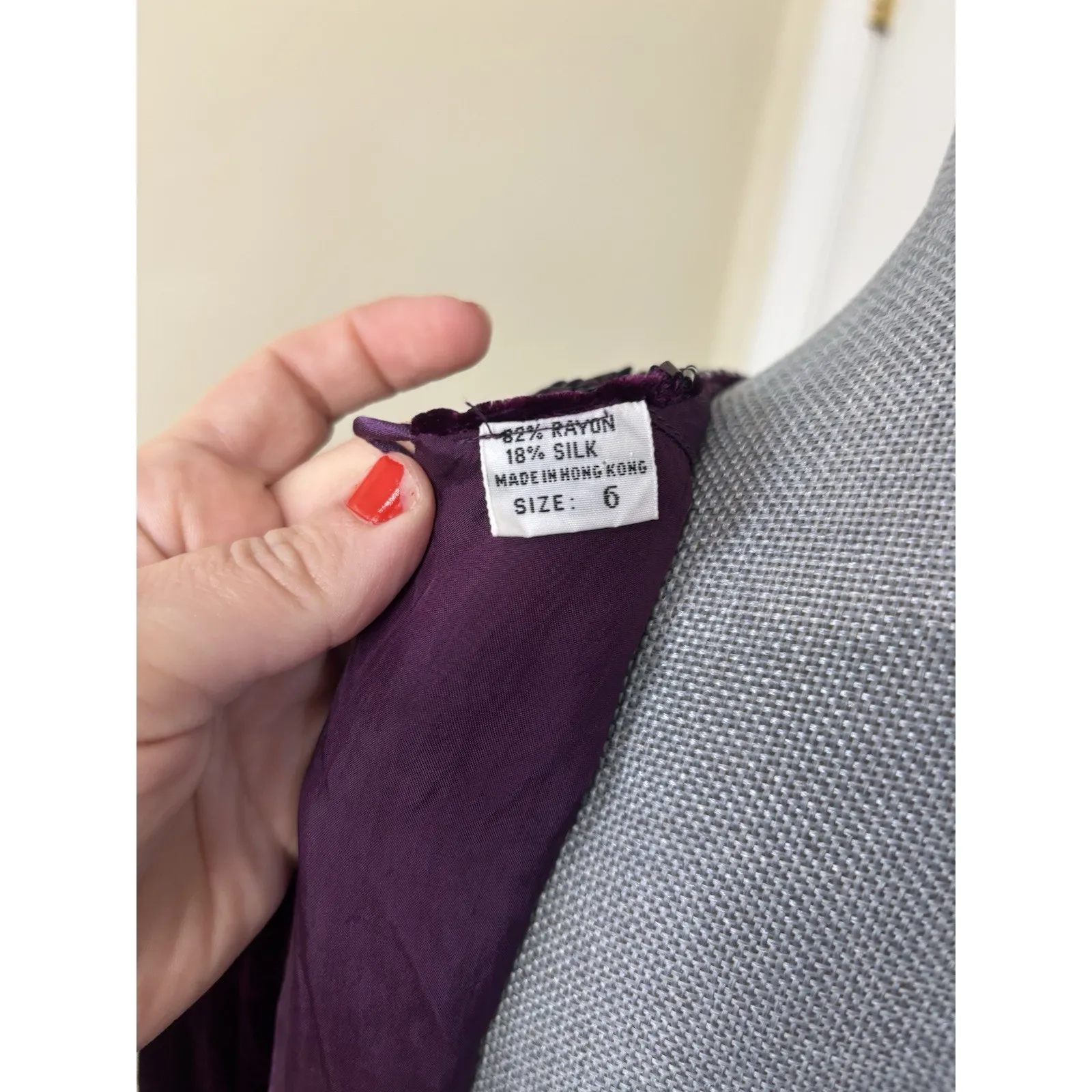 Vtg 80s Purple Crushed Velvet Silk Blend Dress Size 6 Whimsigoth Fairy Grunge - Image 8