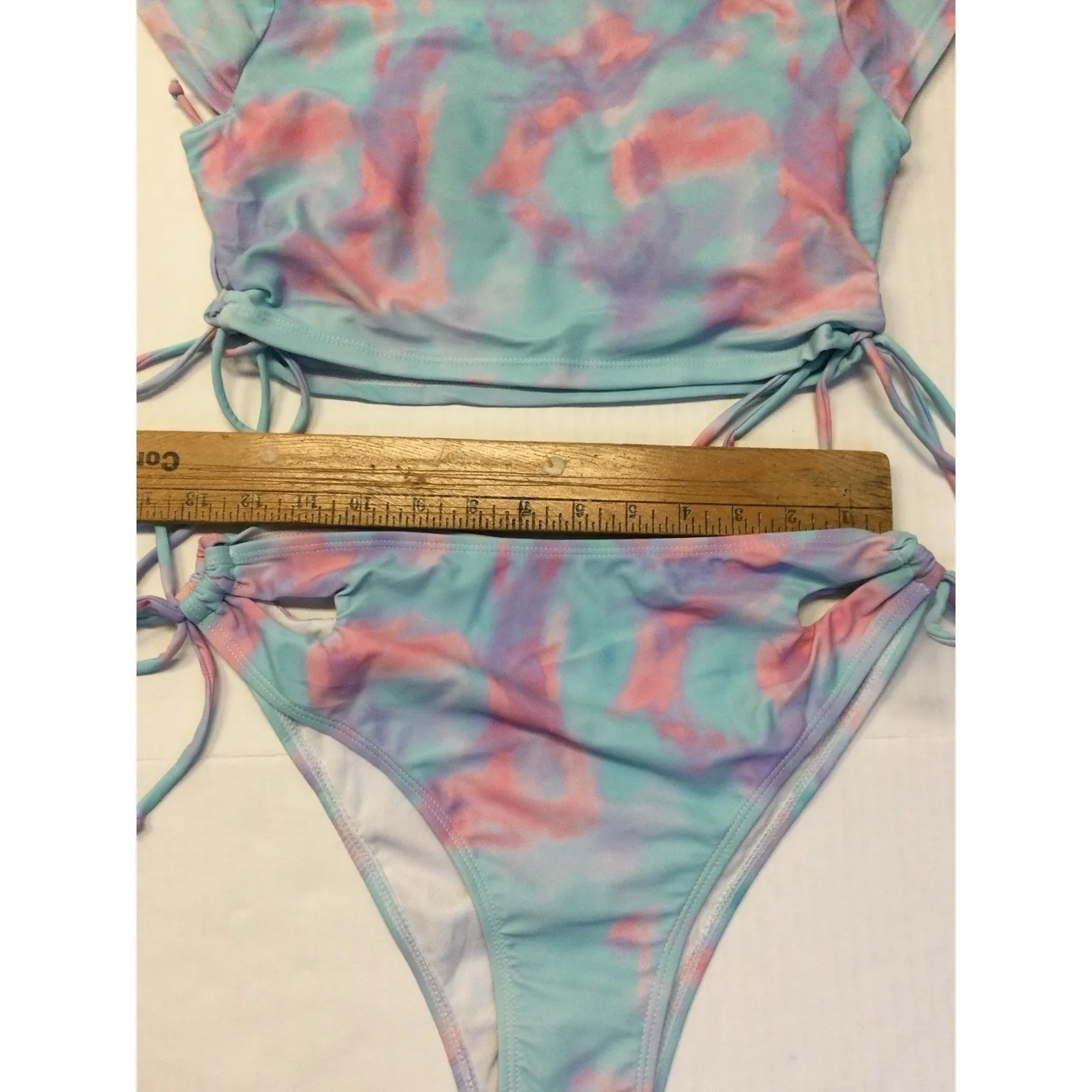 Women's Swimsuit 2 Piece Size Medium Bikini Bottom With A Short sleeve Top Blue - Image 5