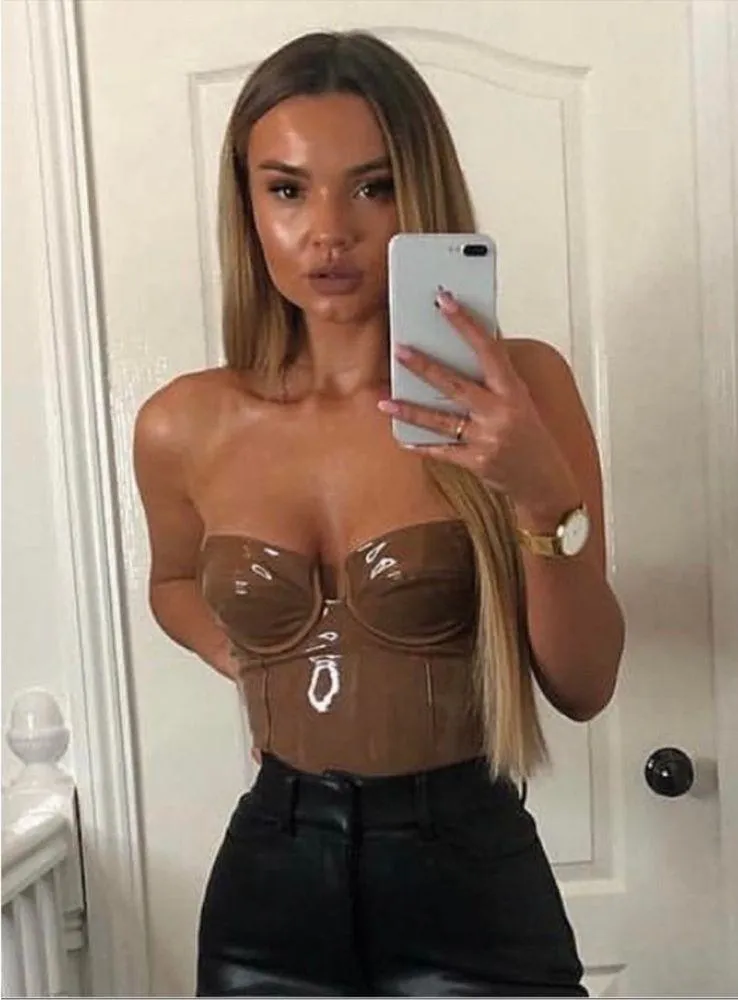 HOUSE OF CB Ottavia Patent Vinyl Bodysuit Coffee Medium - Image 8