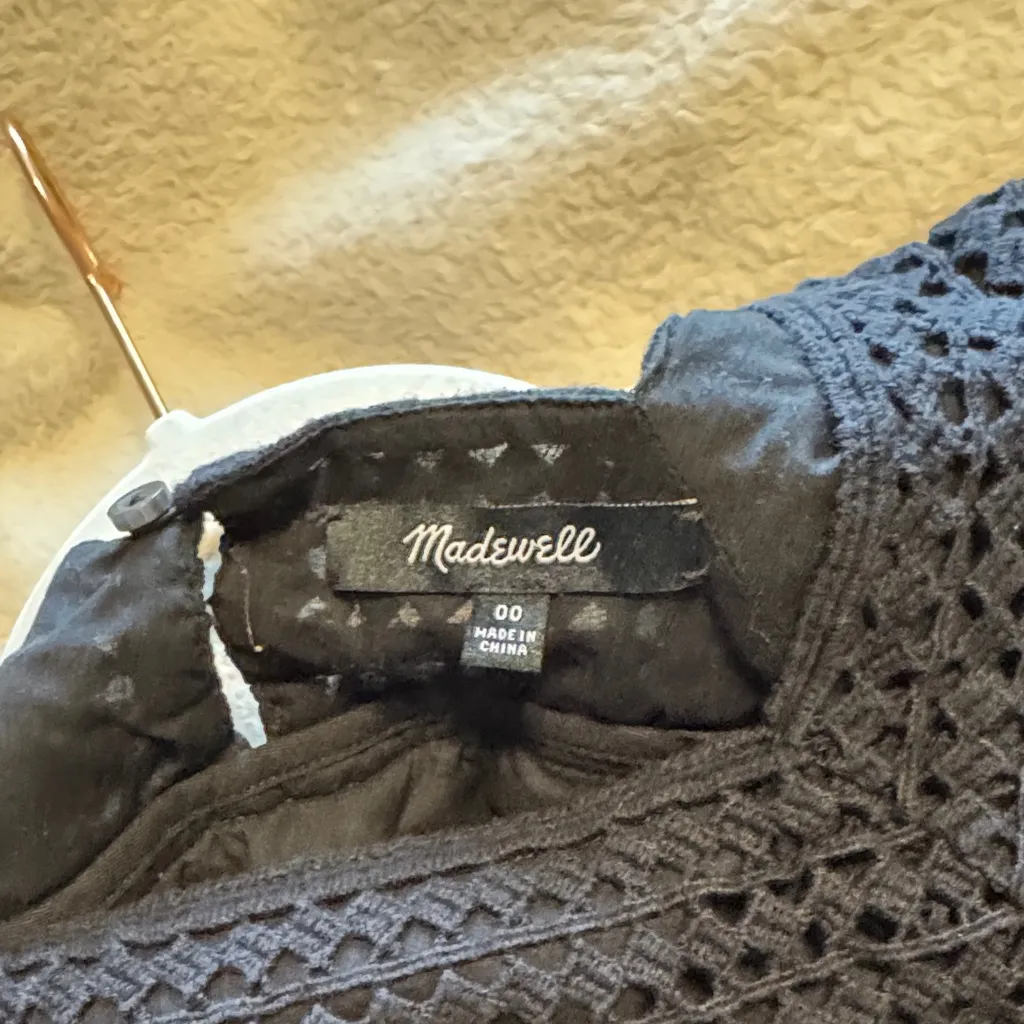 Madewell Black Fringed Neckline Mini Dress - Image 2