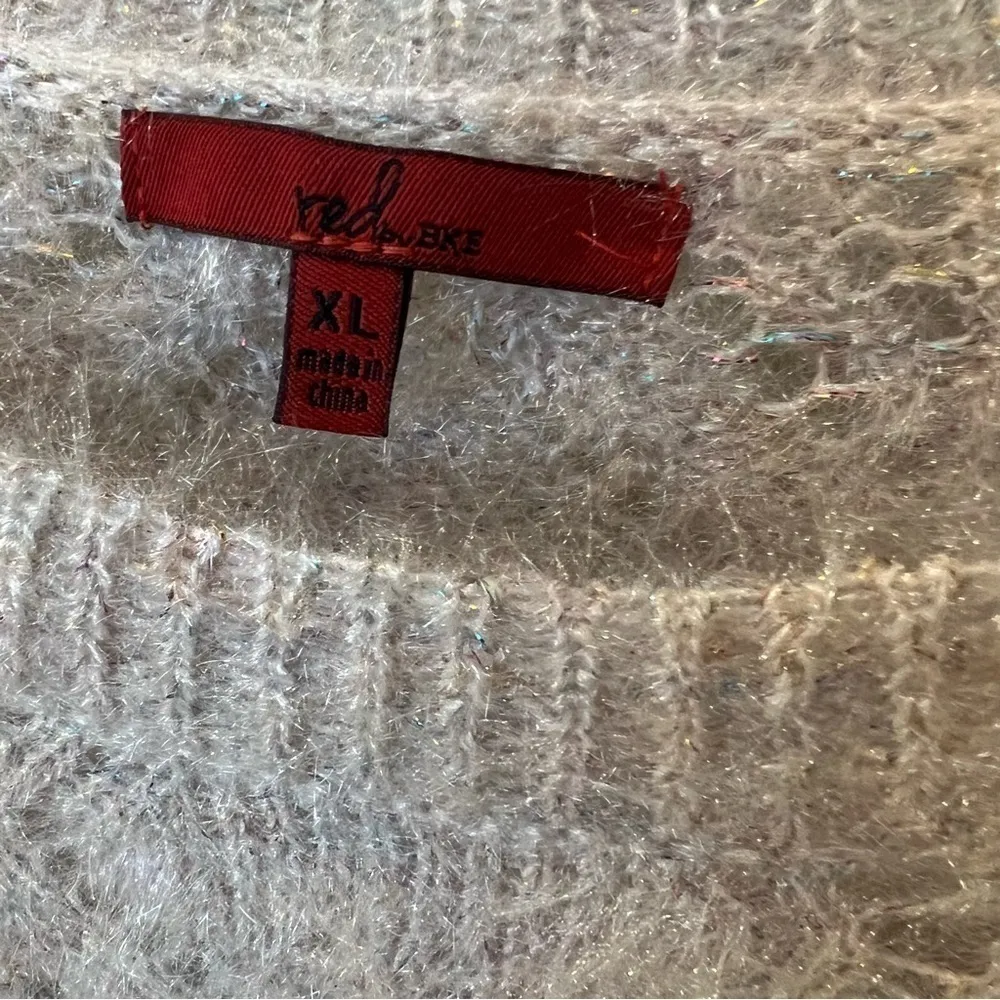 Fuzzy sweater Red by BKE Rainbow Shimmer Pointelle , soft, cropped, XL - Image 3