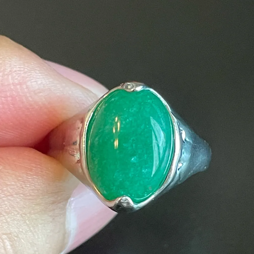 Elegant green jade stone silver ring - Image 5