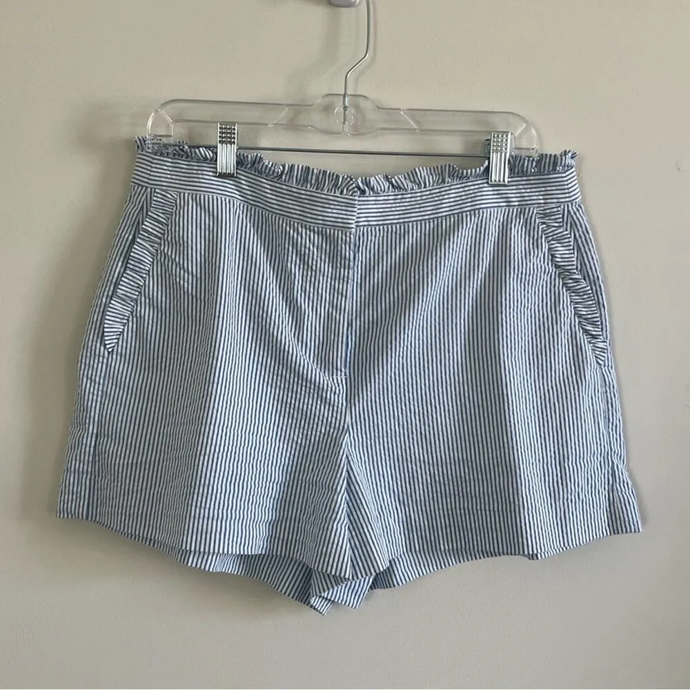 J.Crew Seersucker Shorts Size 10 Blue Striped Ruffle Spring Beach Preppy Cotton - Image 7