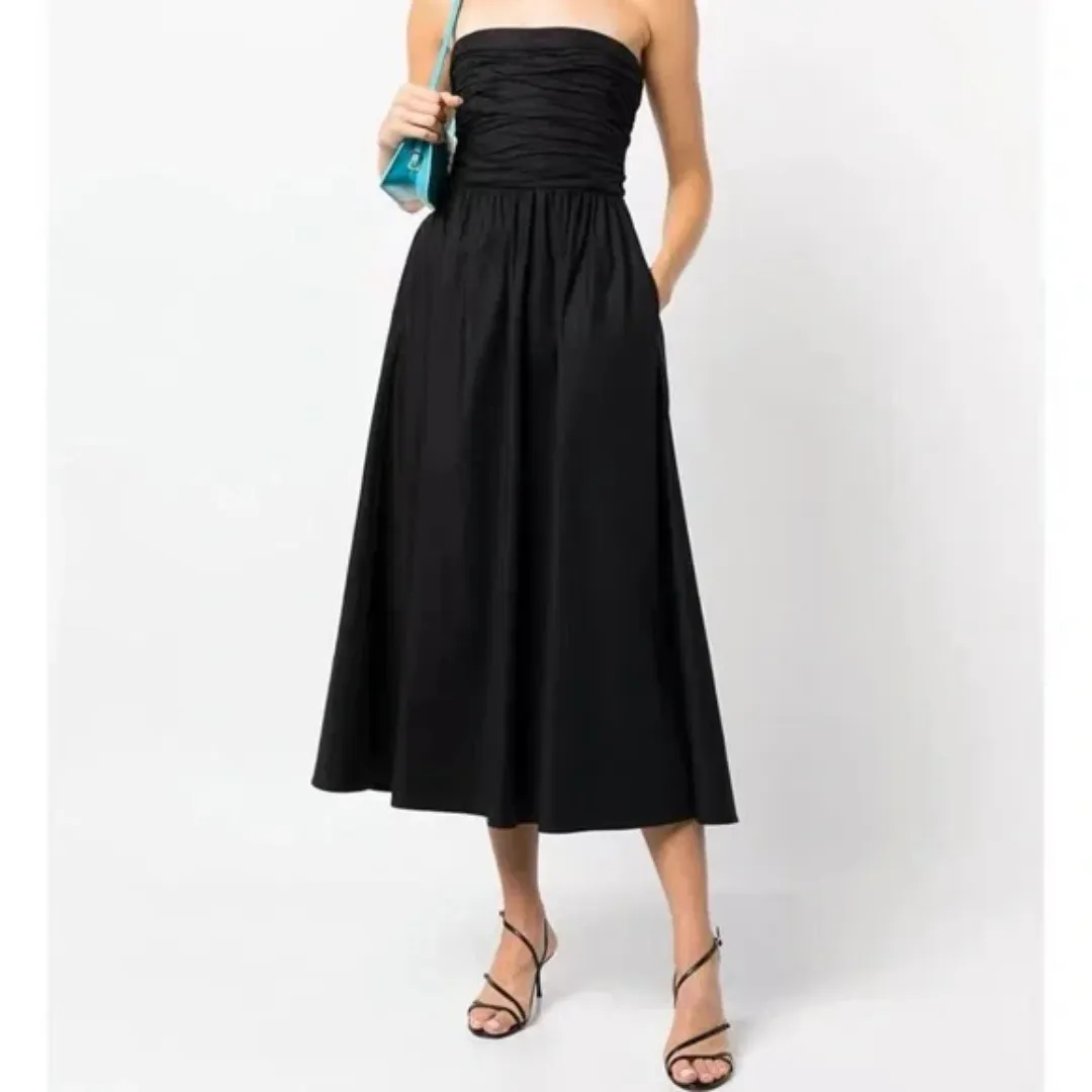 Reformation‎ | Lissa Organic Cotton Bodice Strapless Midi Dress w/ Pockets Black - Image 5