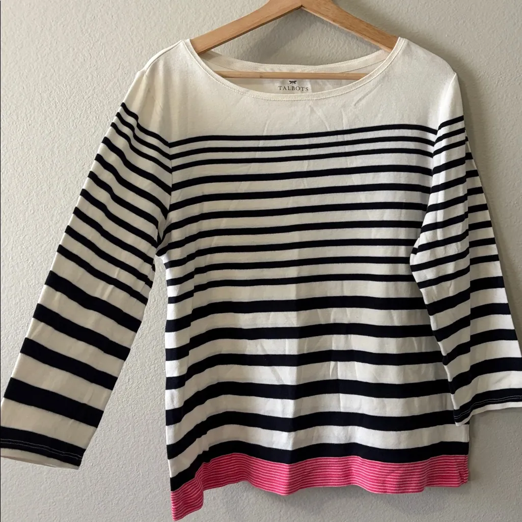 Talbots Striped Boatneck Cotton Top Size XL Quarter Sleeve  Colorblock - Image 3