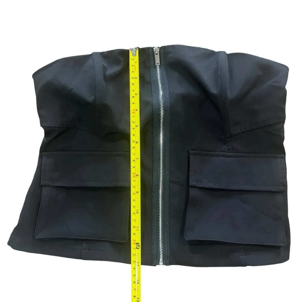 Like An Angel Womens Strapless Front Zip Black Crop Top Size XL Pockets Y2K - Image 4