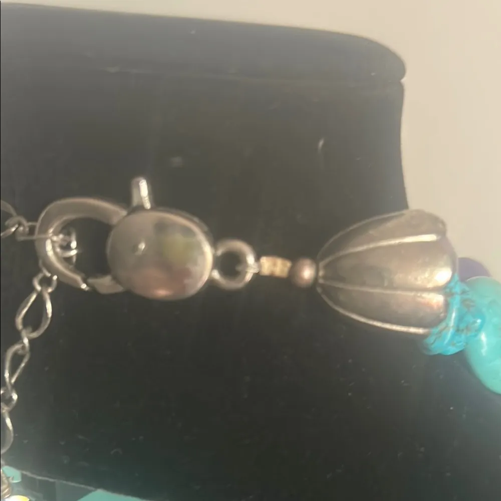 Artisan Double Layer Chunky Turquoise and Amethyst Dyed Stone Bead Necklace Blue - Image 6