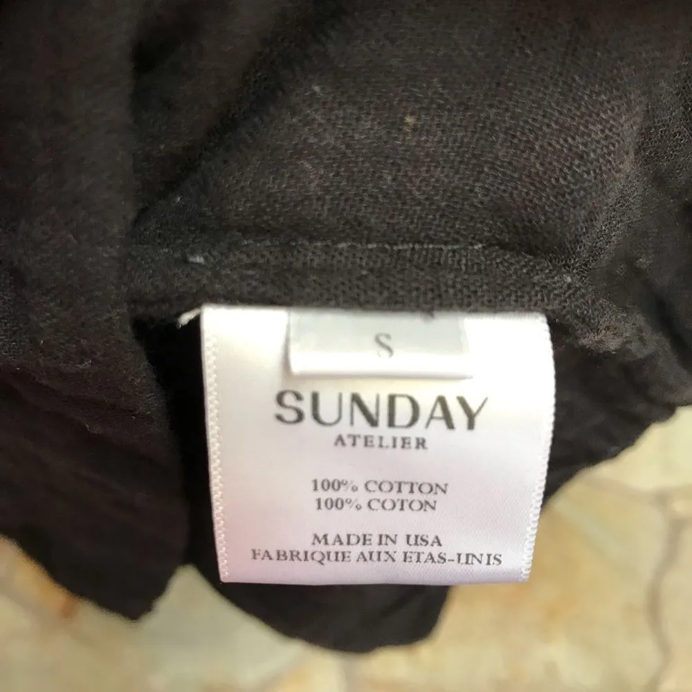 Sunday Atelier Caftan Coverup Dress Black Slub 100% cotton Pockets Coastal Small - Image 9