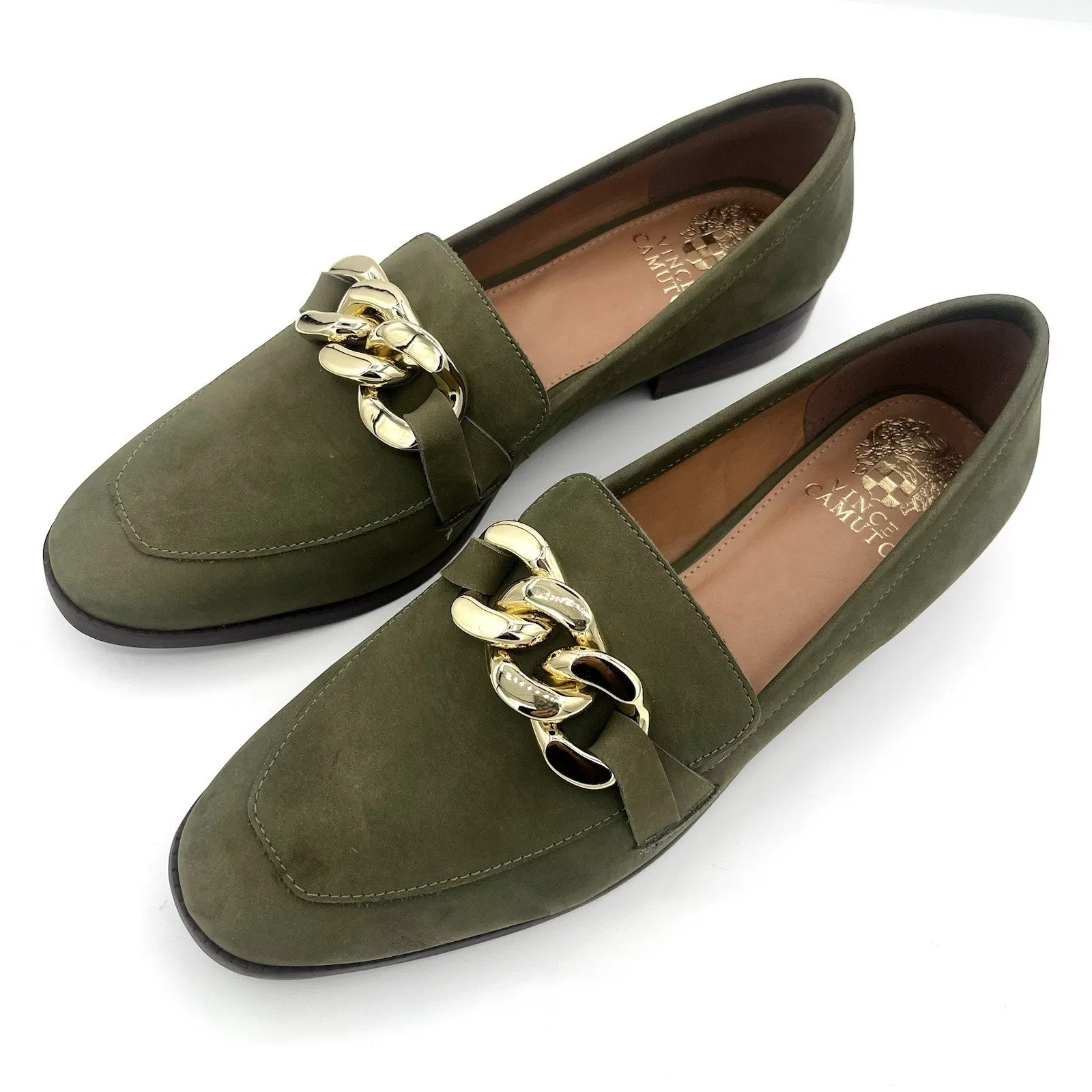Vince Camuto Aliyana Leather Loafers Olive green Sz 9 preppy Chic Academia - Image 3