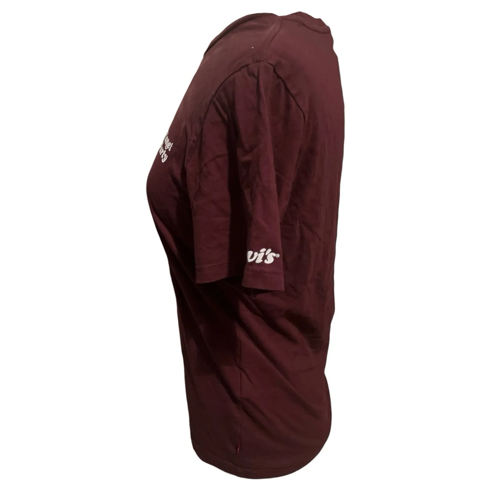 Levis One Planet One Party Fitted Short Sleeve Brown T Shirt Sm Y2K Streetwear - Image 3