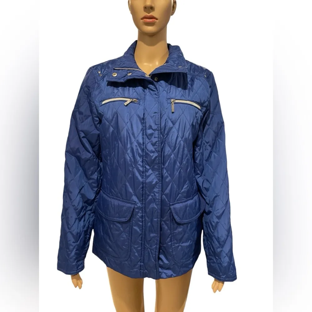 Croft Barrow Size Medium Coat Jacket Royal Blue Quilted Fun Zipper Accents - Image 2