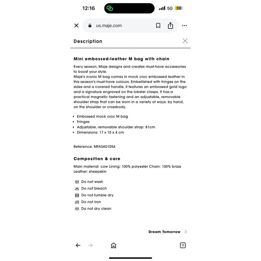 Maje mini embossed leather M bag cross body shoulder handbag yellow purse fringe - Image 15