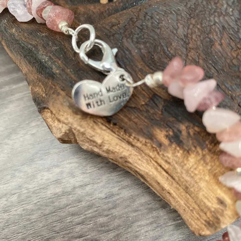Handcrafted Chipped Strawberry Quartz Necklace and Drop Earring Set - Image 3