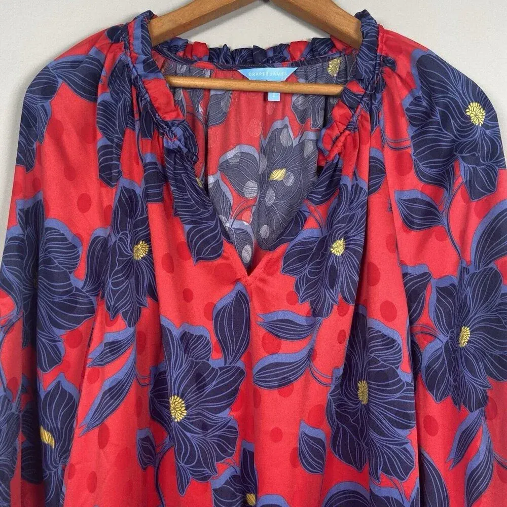 Draper James Martina Mini Dress in Magnolia Jacquard‎ Dot Size XXL Red Floral - Image 7