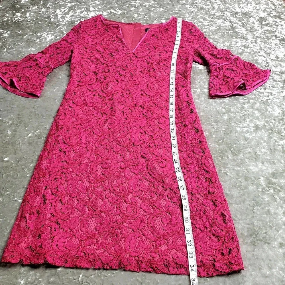 Adrianna Papell Magenta Lace Short Bell Sleeve Dress - Image 3