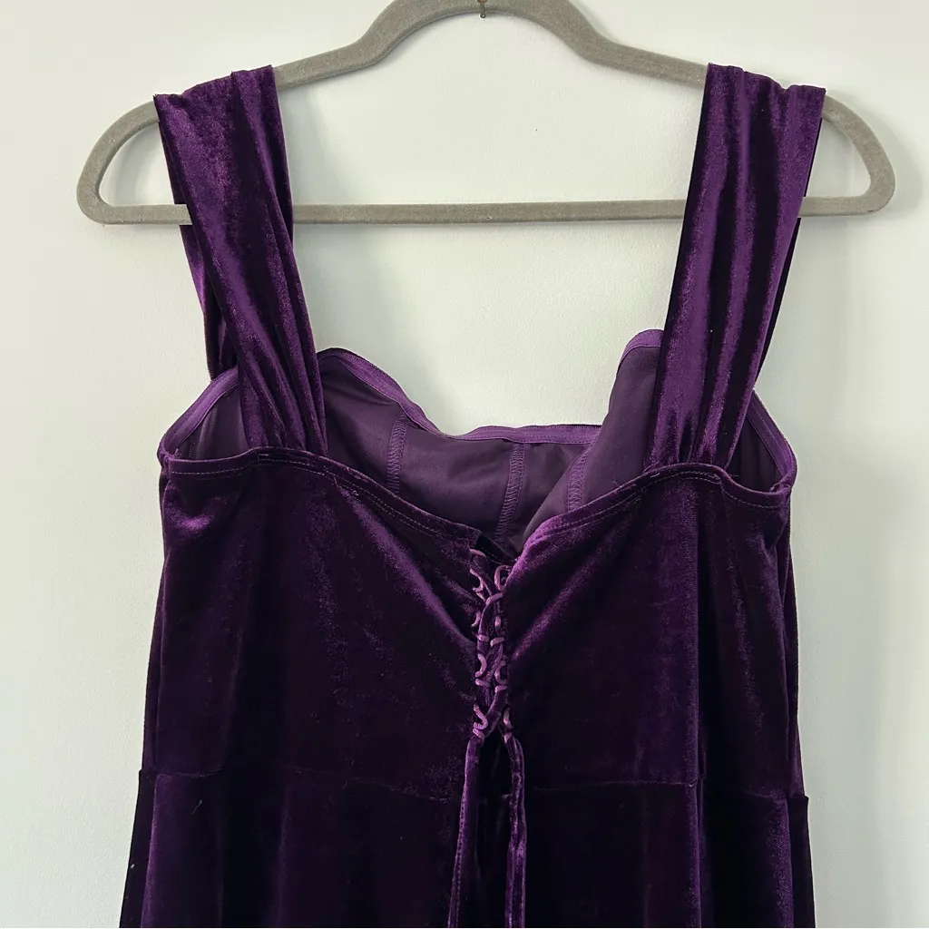 Shein Purple Velvet Corset Back Sleeveless Renaissance Medieval Midi Dress 0XL - Image 3
