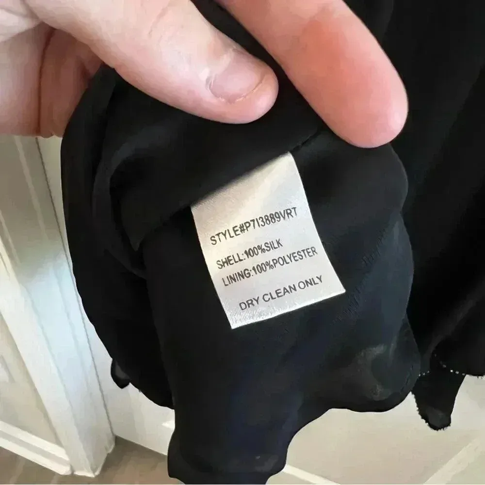 348 Parker Black Cathryn Silk Beaded Smocked Long Sleeve Dress Size Small - Image 6