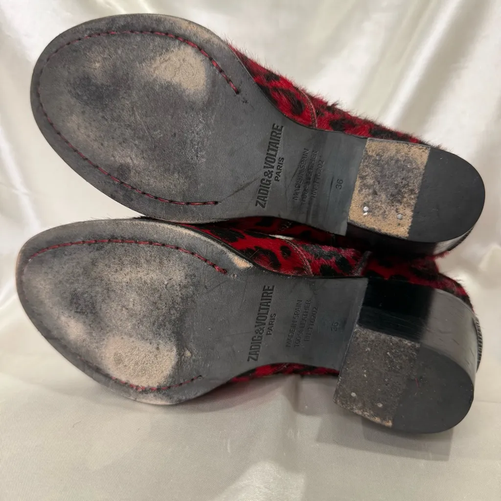 Zadig And Voltaire Molly Leopard Print Ankle Booties 36/5 Red Leather Edgy Chic - Image 13