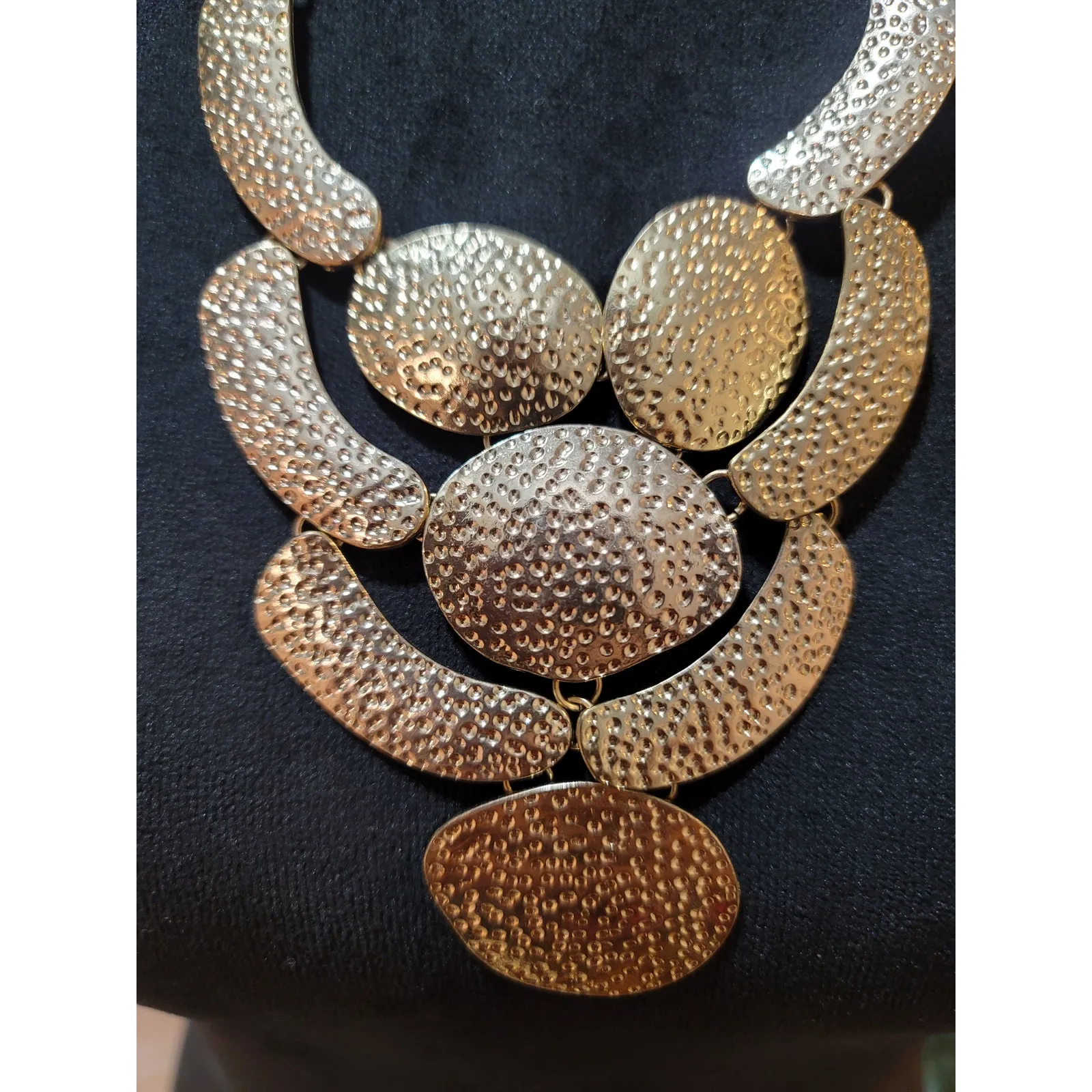 Statement Style Piece Textured Hammered Metal Elements Gold tone Jewelry - Image 3