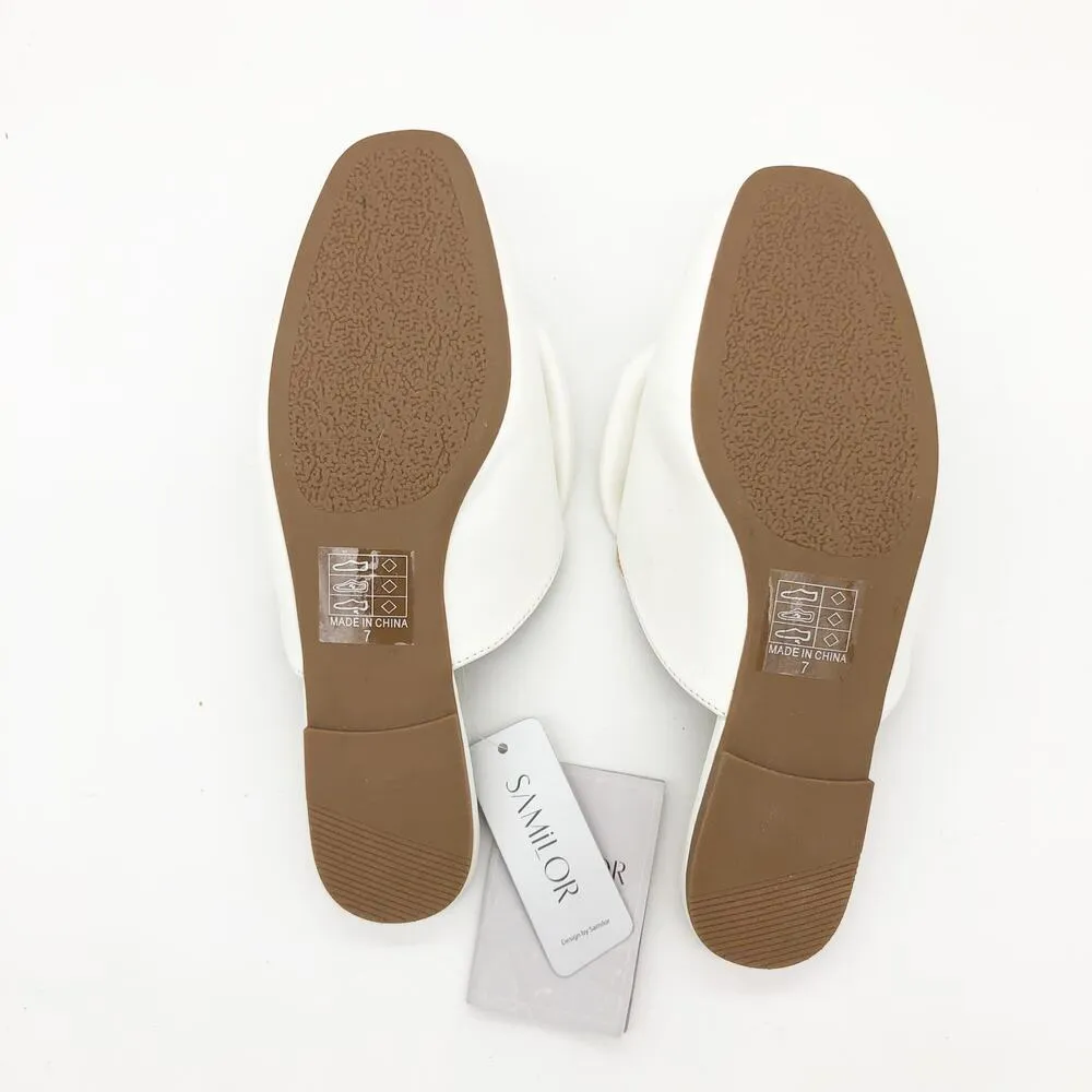 NWT Samilor White Bow Mule Sandal Flats Size 7 Bridal Round Toe Comfort - Image 7