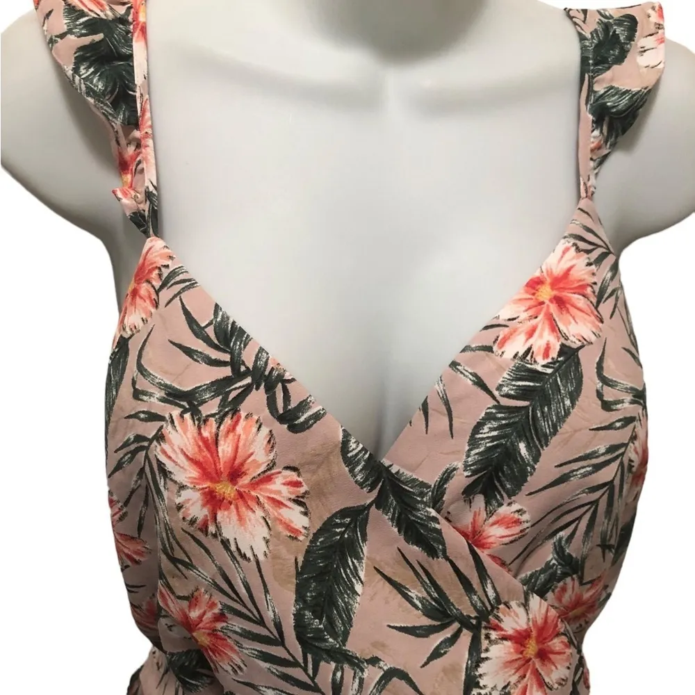 VTG Y2K Hawaiian Print Wrap Style Crop Top M Smock Back Floral Ruffles - Image 3