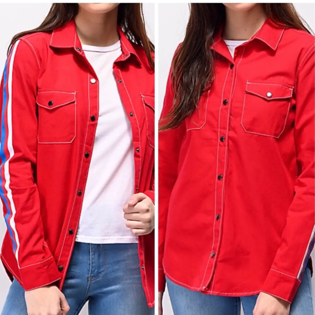 NWT Empyre Red Button Snap Down Work Shirt with Stripe Long Sleeves M Size M - Image 2