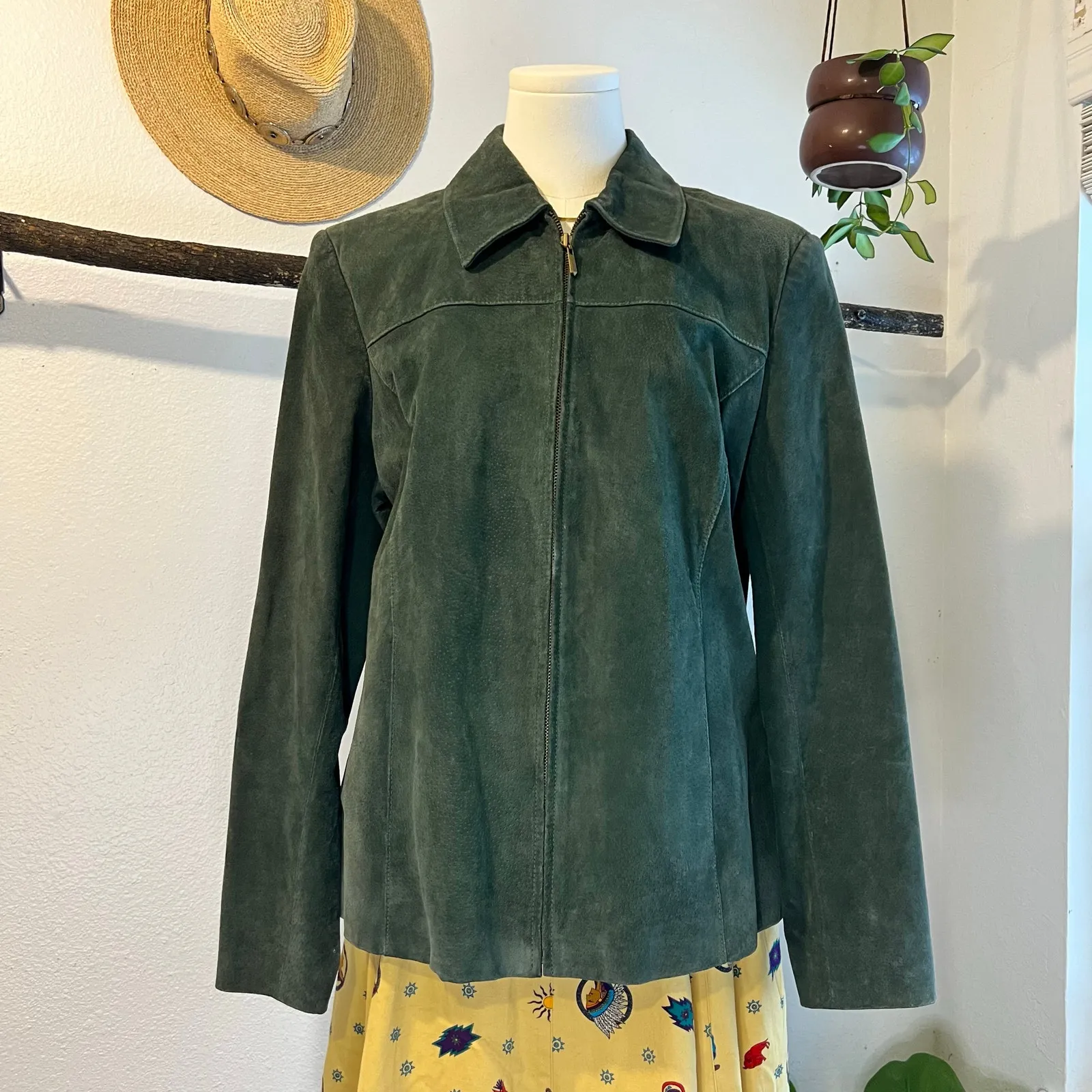 Pritti Vintage 90s Dark Green Genuine Leather Zip Up Classic Jacket Size Large - Image 7