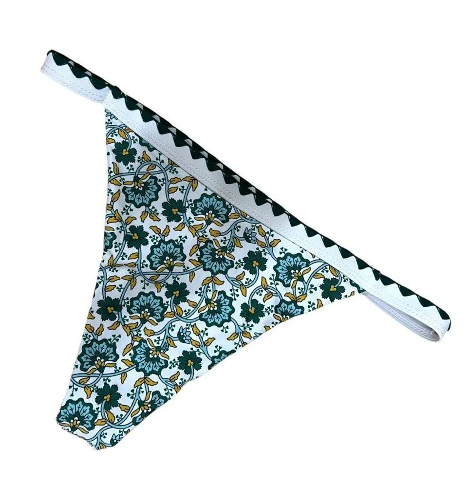 Floral Cheeky Bikini Sexy Swimsuit Green White Size Small NWOT - Image 2