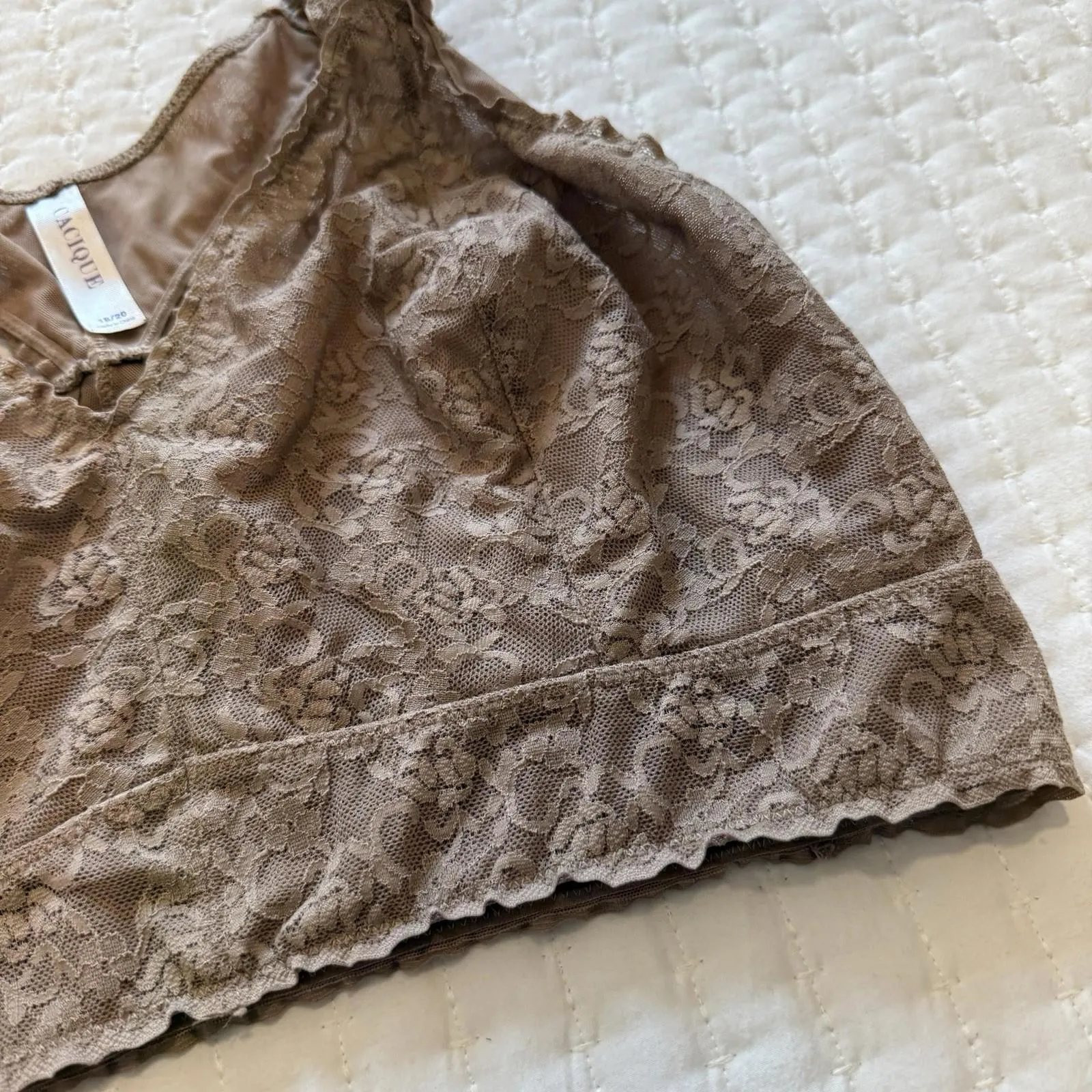 Cacique Nude Taupe Lace Bralette Women’s Sz 18 / 20 Unlined Wireless - Image 5