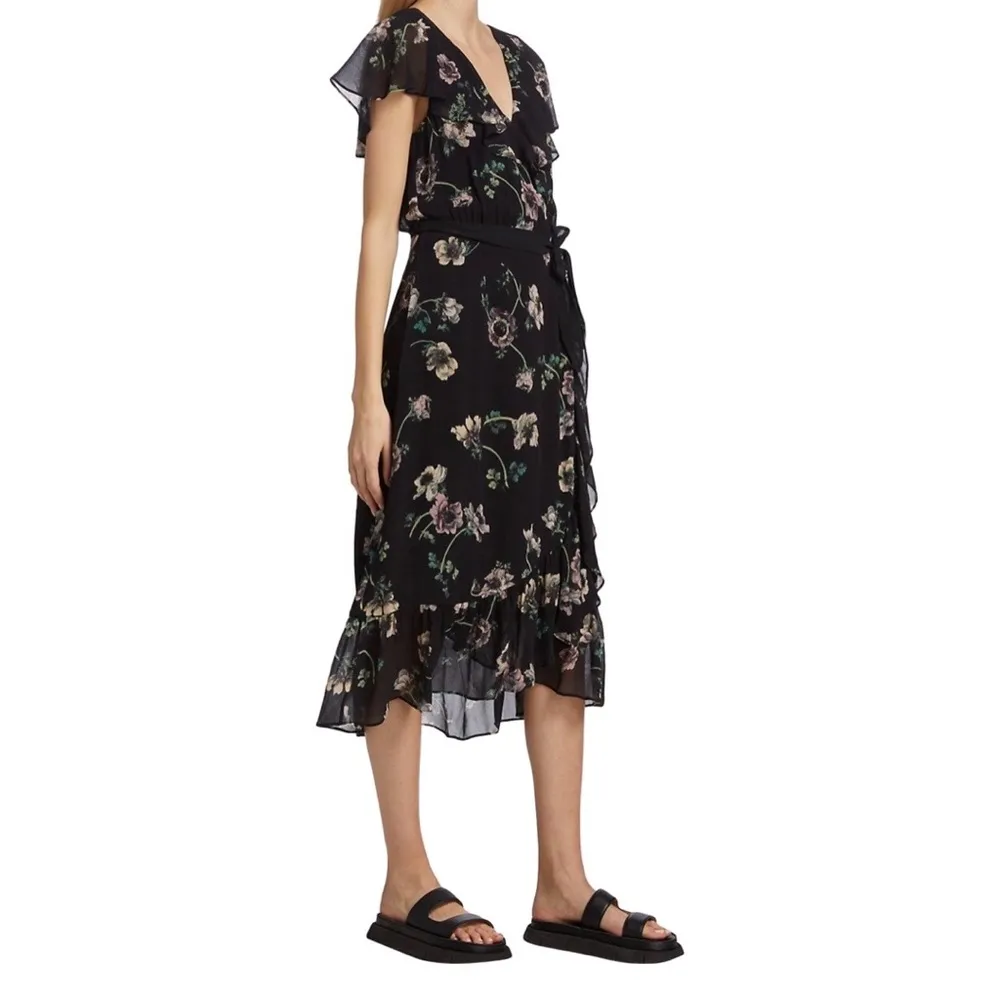 PAIGE Palisades Cape Sleeve Silk Floral Dress Black Size Small - Image 99