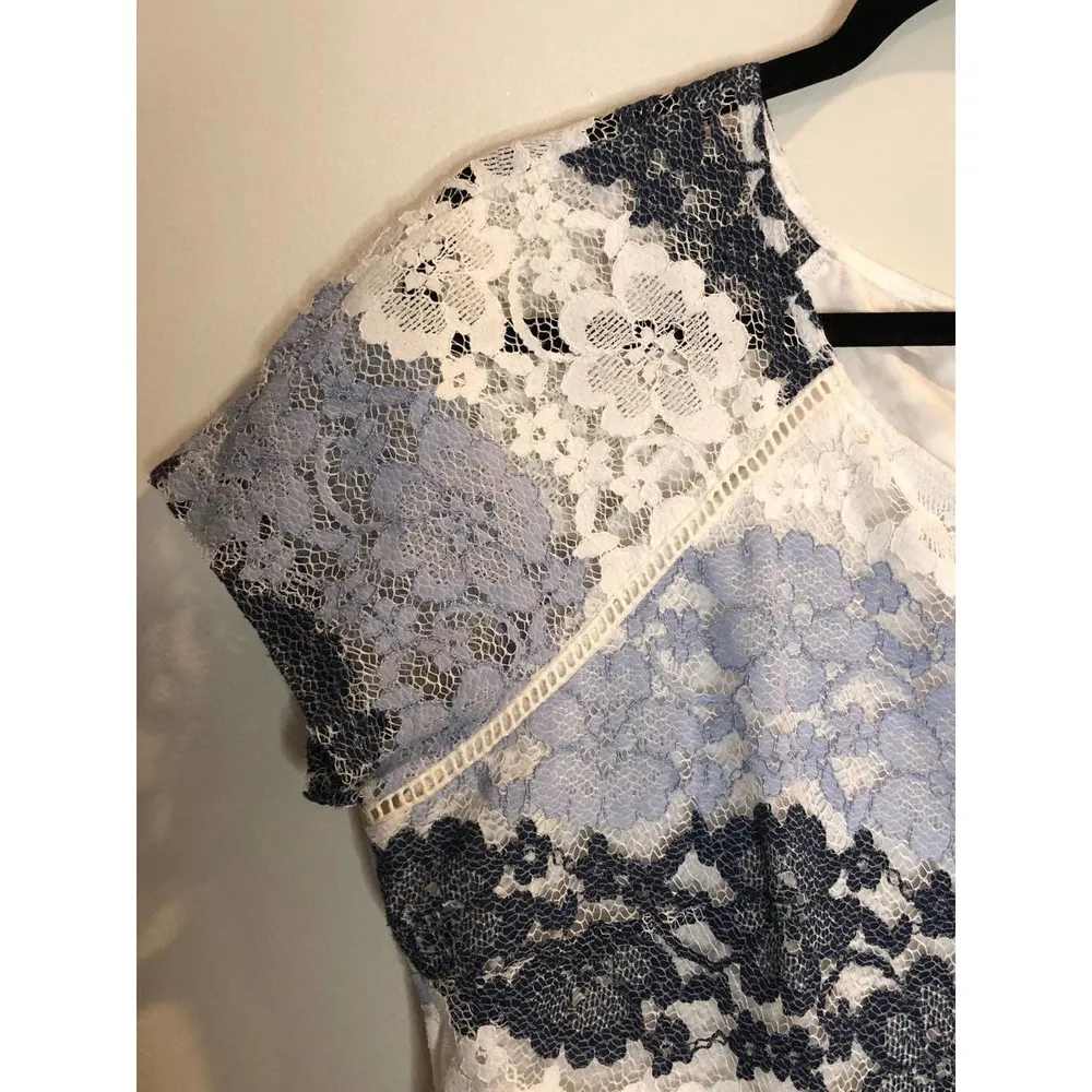 Pinky Los Angeles Blue and White Lace Dress Preppy Brunch Wedding Guest Sunday Size L - Image 52