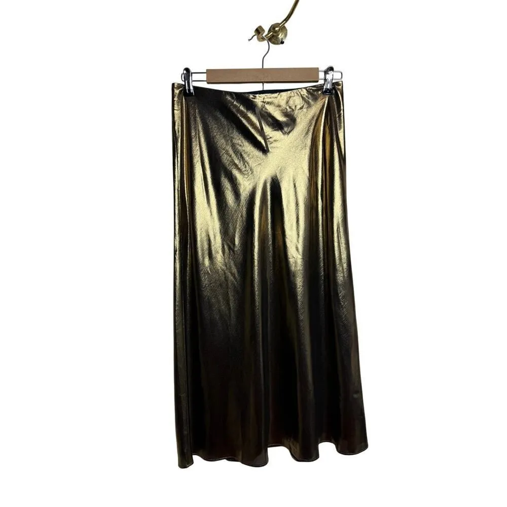 NWT J.Crew Gwyneth Slip Skirt – Gold Lamé Midi Bias Cut Satin Look, Size XS - Image 4
