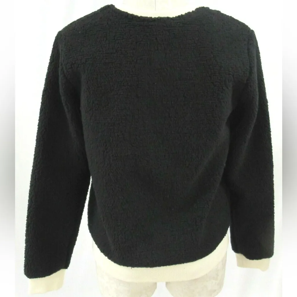 NWOT Lucky Brand Black Sherpa Crewneck Pullover Sweatshirt Cream Trim Size Small - Image 4