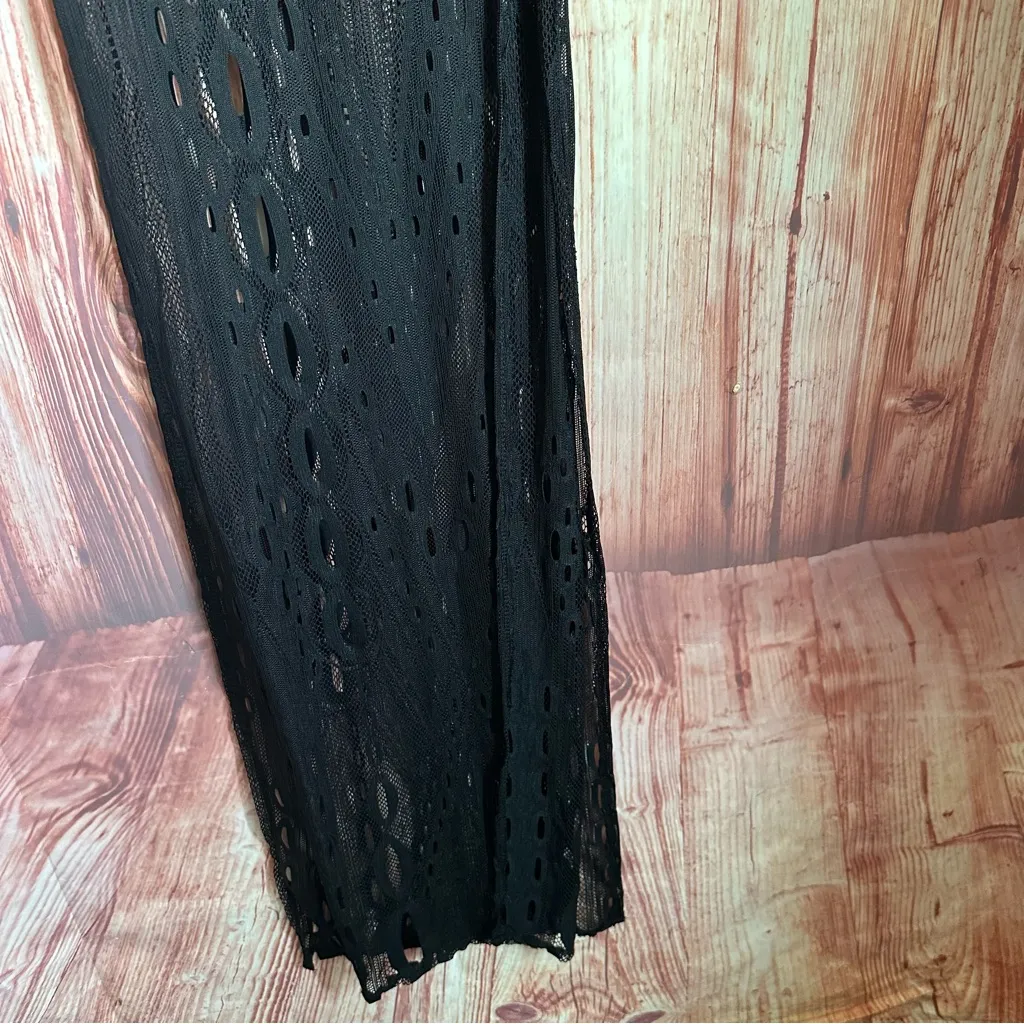 Auditions Black Open Neck Crochet Halter Neck Nightgown - Image 7