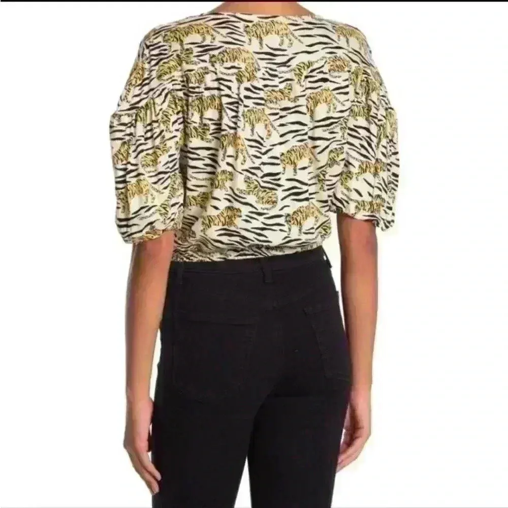 Last chance - Topshop - TIGER & ZEBRA PRINT TIE WAIST CROPPED BLOUSE US 2‎ XS - Image 3