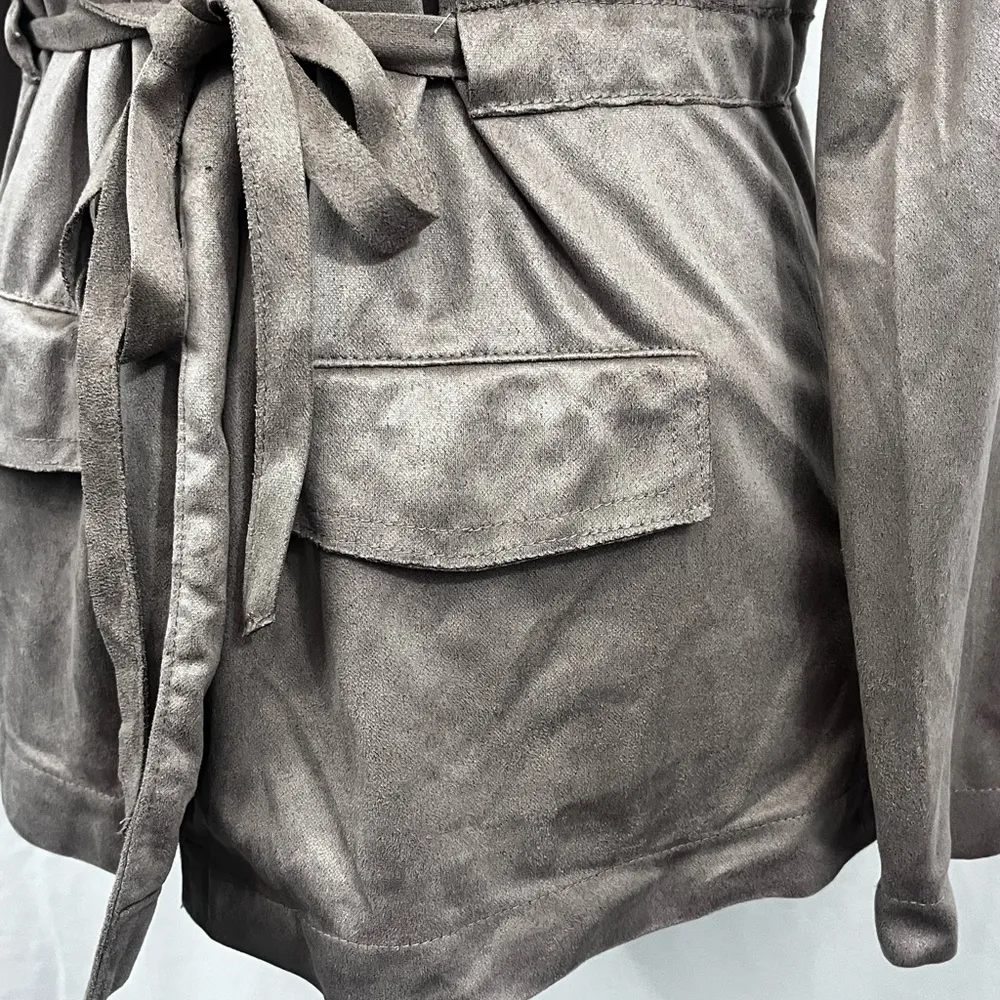 Cavalini  Latte Open Front Light Blazer Jacket Tie Pockets Size Womens Small - Image 3