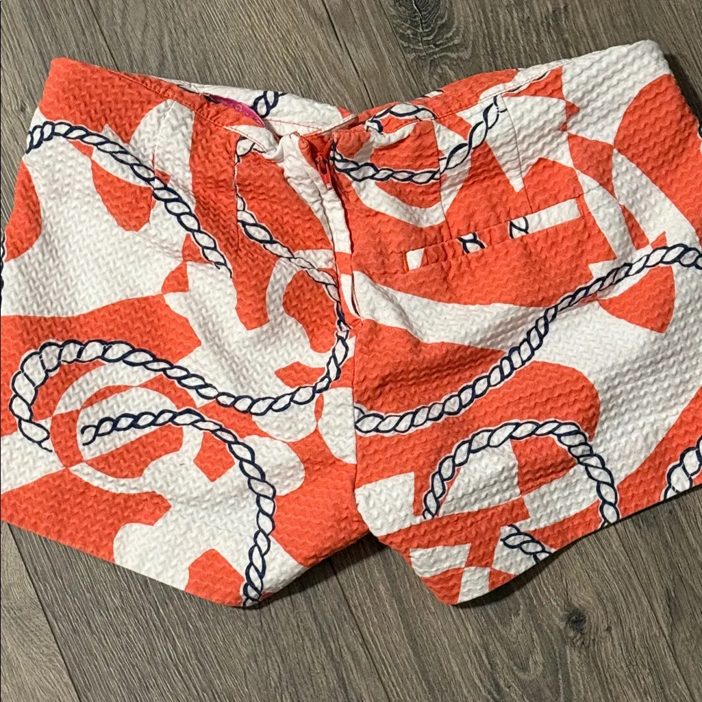 Lilly Pulitzer Orange and White Patterned High Waist Shorts - Image 2