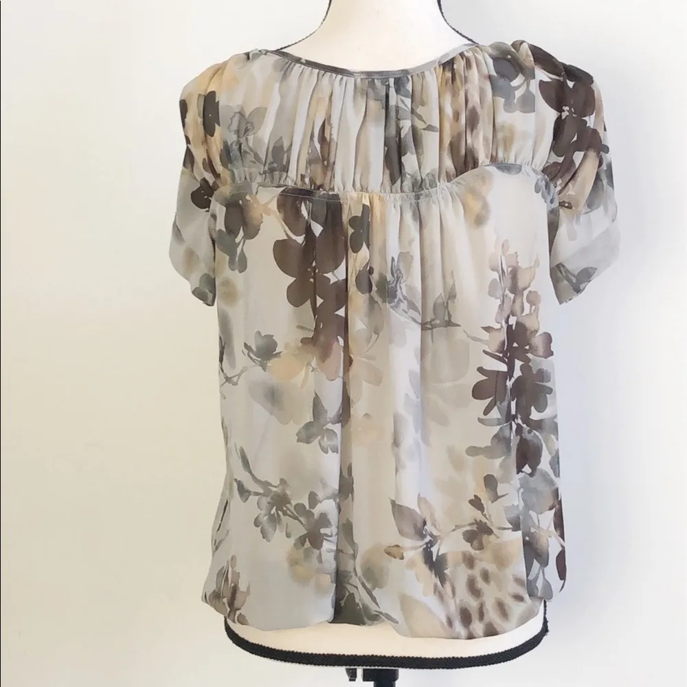 a.n.a. Boho Sheer Gypsy Earthy Floral Flowy Short Sleeve Top Sz S - Image 2
