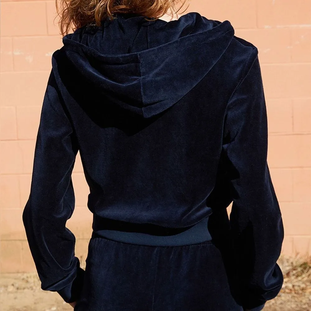 John Galt Cropped Velour Navy Full Zip Hoodie - Image 3