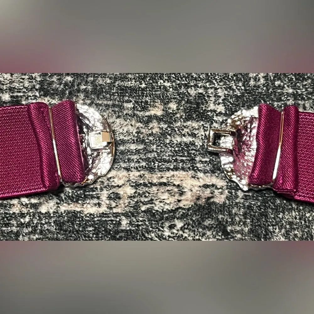 Vintage Burgundy Purple elastic cinch belt silver seashell - Image 3
