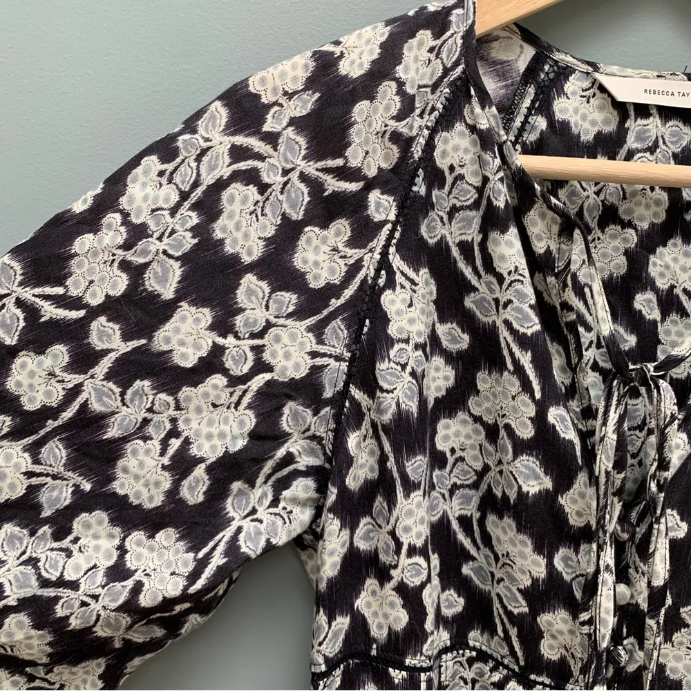 Rebecca Taylor Alicia Fleur Midi Long Sleeve Dress in Black Combo 2 - Image 9