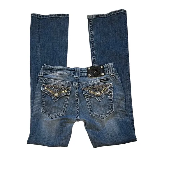 Miss Me Bootcut Jeans JP4656B9 Bling Pocket Distressed Embellished, Sz 28 - Image 2