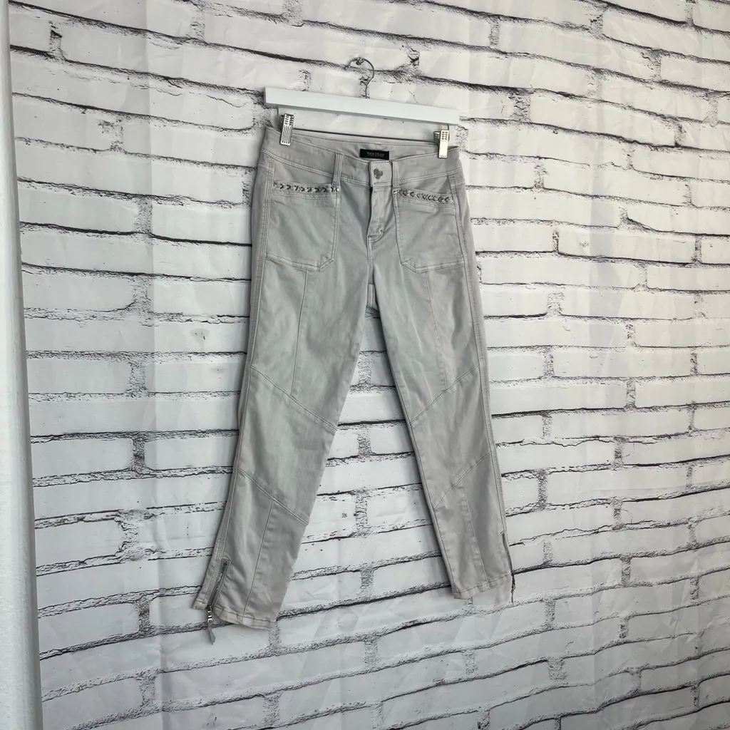 White House Black Market Slim Crop Pants Women’s 2 Gray Moto Zip Stretch Utility - Image 2